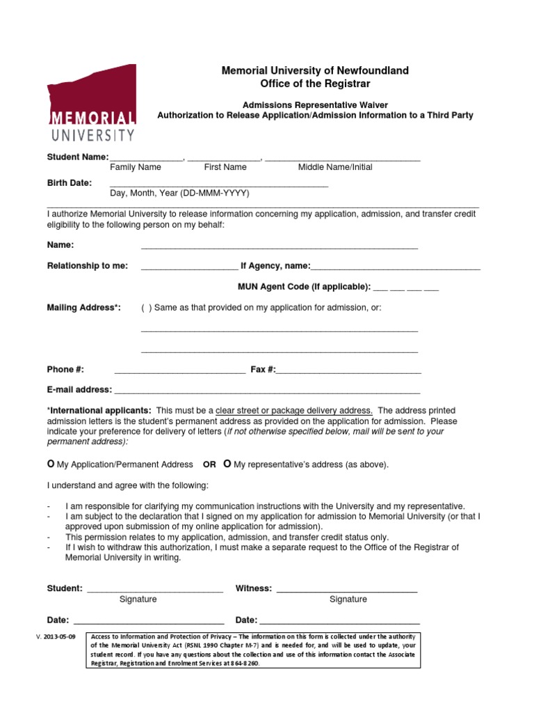 MUN Admissions Authorization Form | PDF | Domain Name Registrar | Privacy