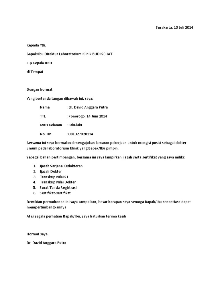 Contoh Surat Lamaran Kerja Pdf