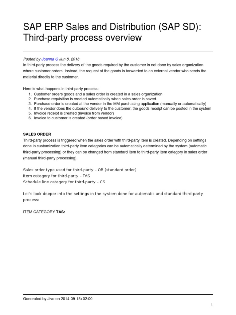 Overview of SAP SD Third-Party Sales Process | PDF | Invoice | Receipt