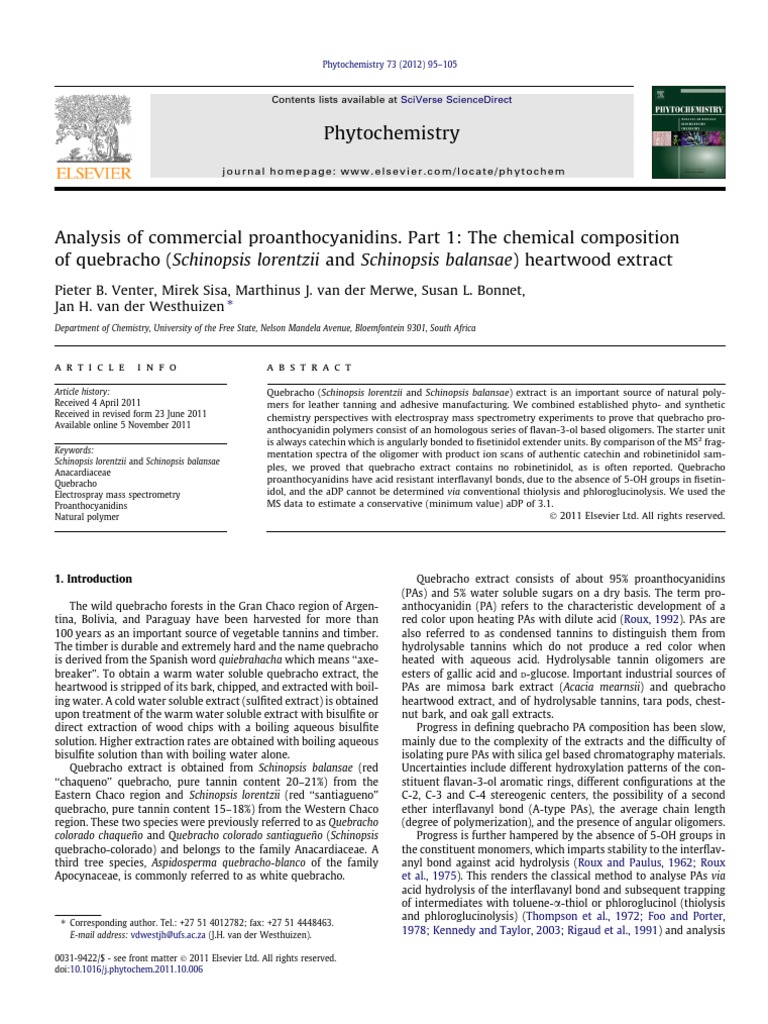 Chemical Composition of Quebracho Extract | PDF | Electrospray ...