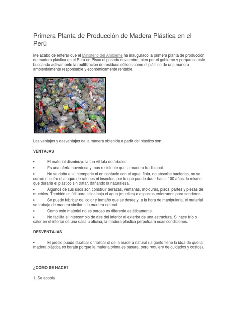Primera Planta de Producción de Madera Plástica en El Perú | PDF | El ...