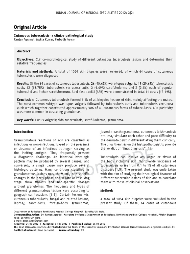 Scrofuloderma in Cutaneous Tuberculosis | PDF | Tuberculosis | Pathology