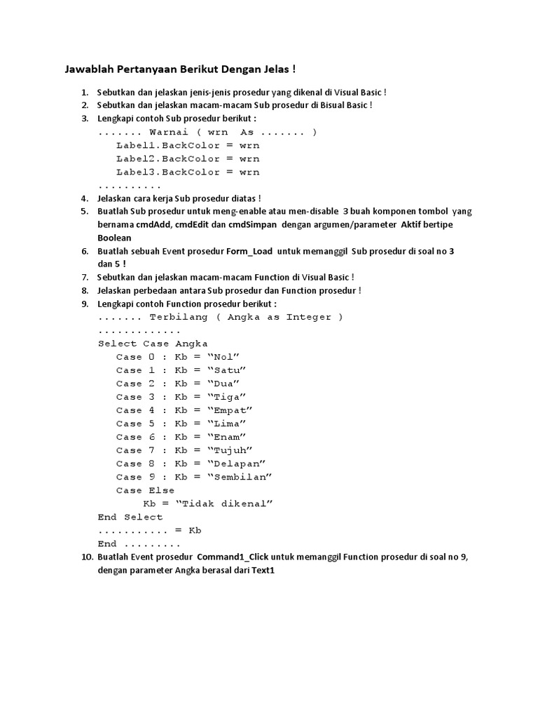 Prosedur dan Fungsi di Visual Basic | PDF | Komputer | Teknologi & Rekayasa