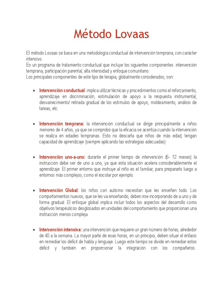 Método Lovaas: Intervención Autismo | PDF | Relaciones personales ...