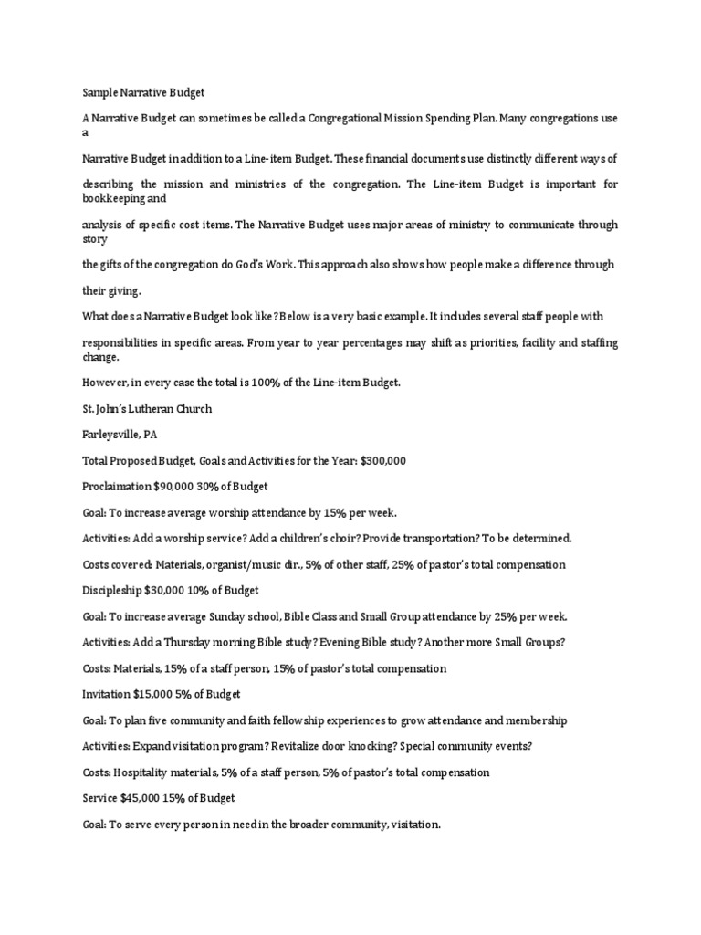 Sample Church Narrative Budget Guide | PDF | Local Church | Narrative