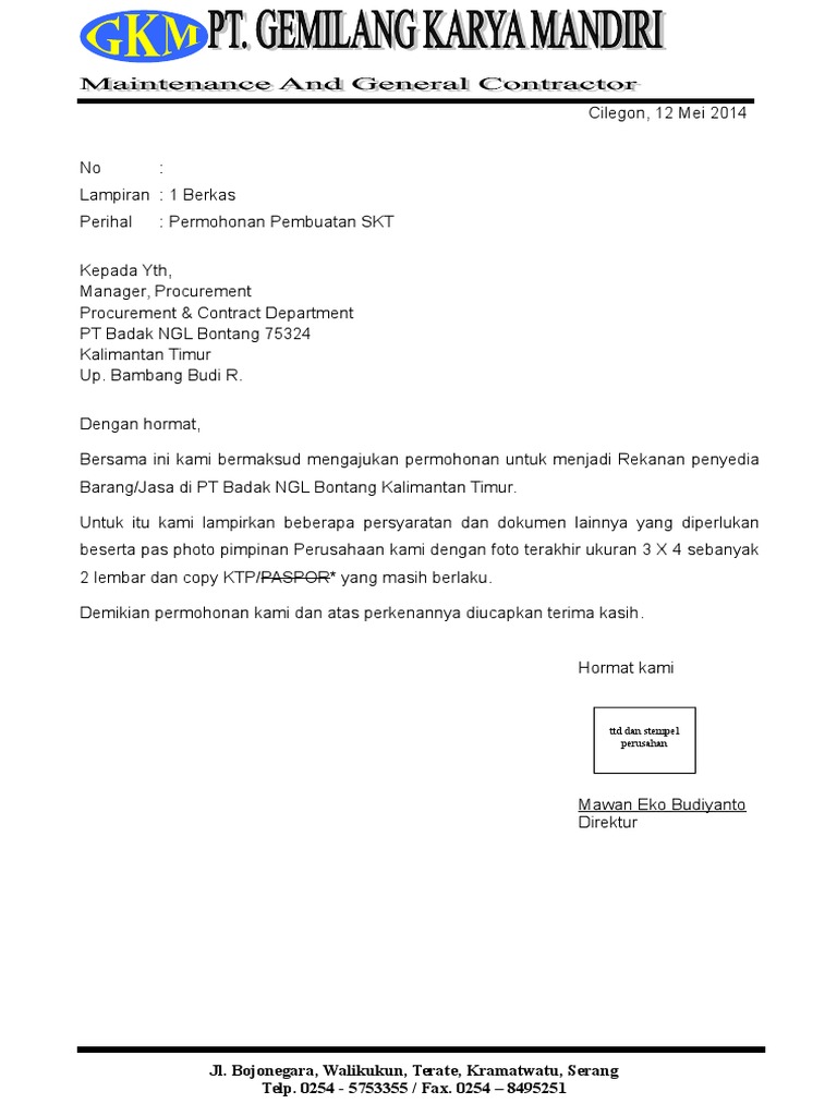 Contoh Surat Permohonan Kod Tarif