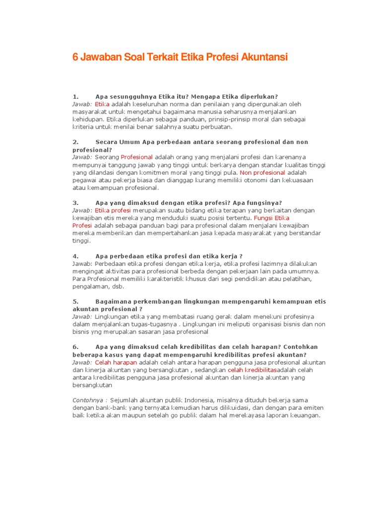 6 Jawaban Soal Terkait Etika Profesi Akuntansi