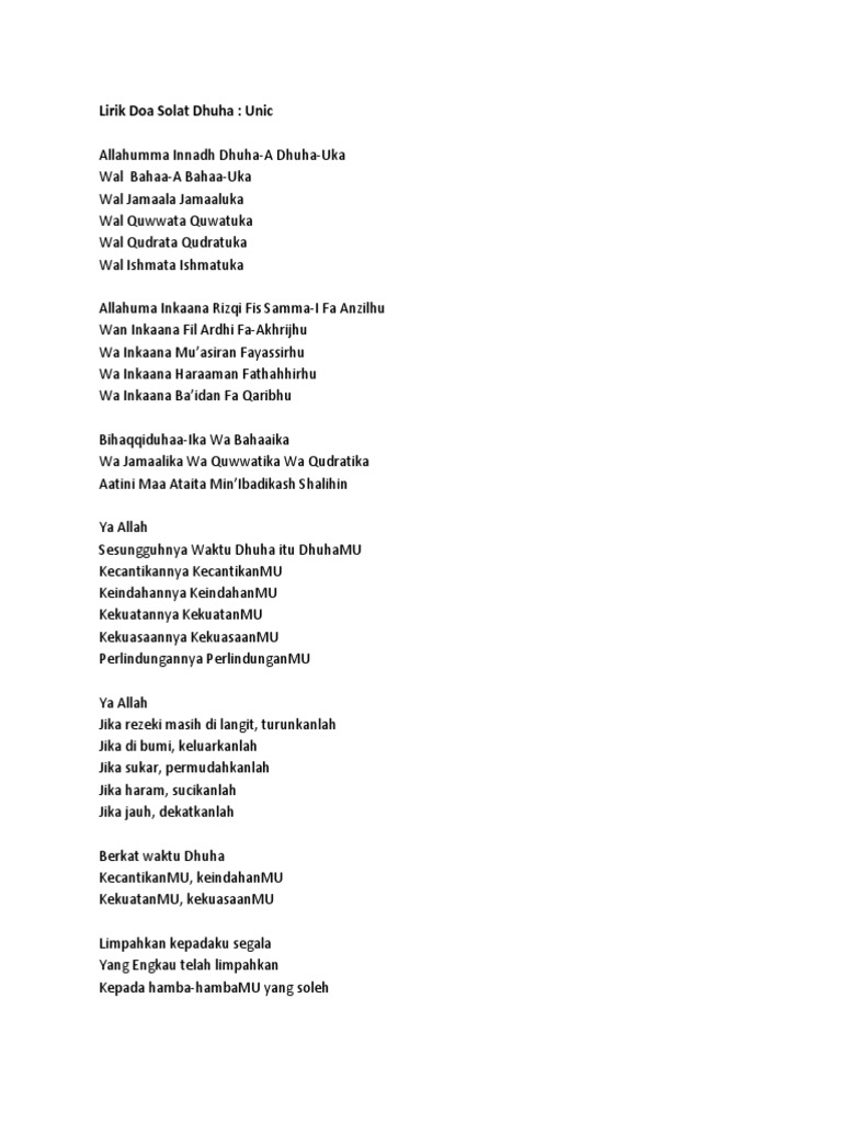 Lirik Doa Solat Dhuha Pdf