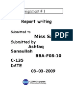Report Writing Miss Sahar: Assignment # 1