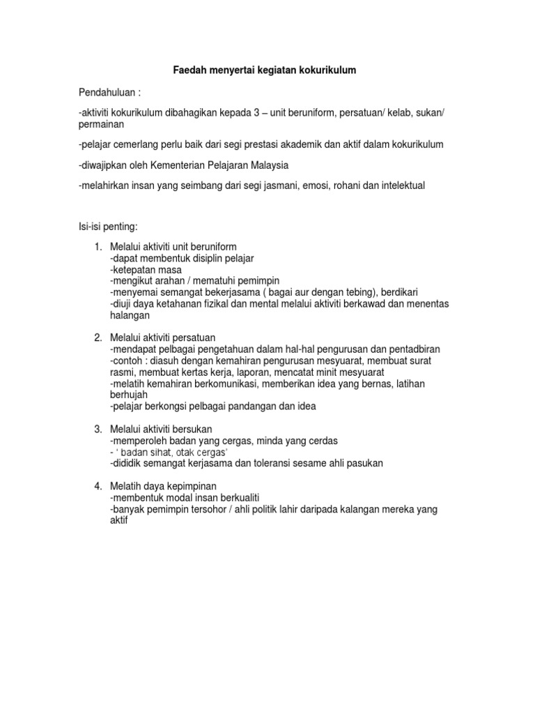 Faedah Menyertai Kegiatan Kokurikulum Pdf