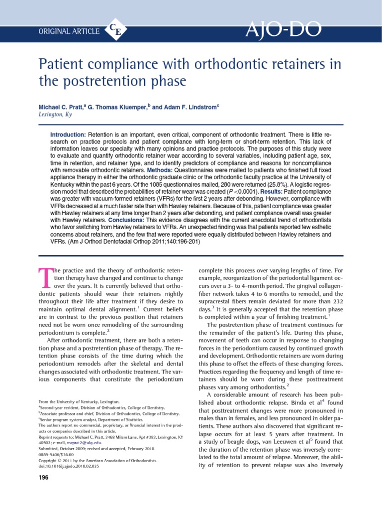 Patient Compliance With Orthodontic Retainers in The Postretention ...
