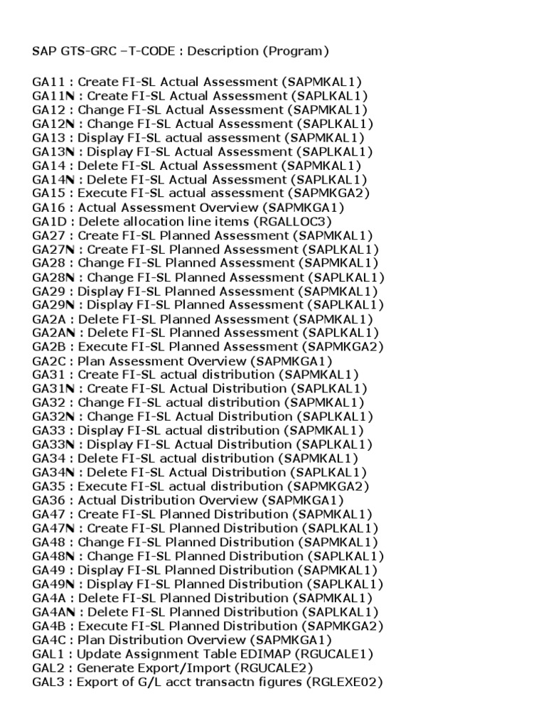 SAP GTS-GRC T-Codes Overview Guide | PDF | Electronic Data Interchange ...