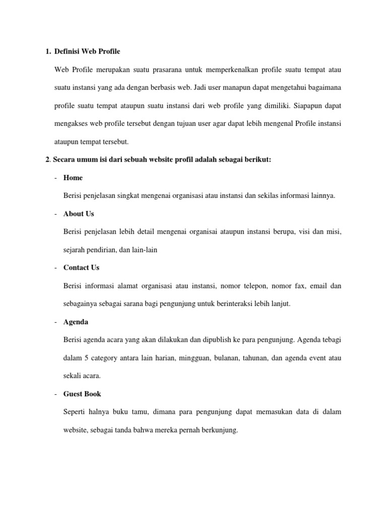 Definisi dan Isi Web Profile | PDF | Bisnis | Komputer