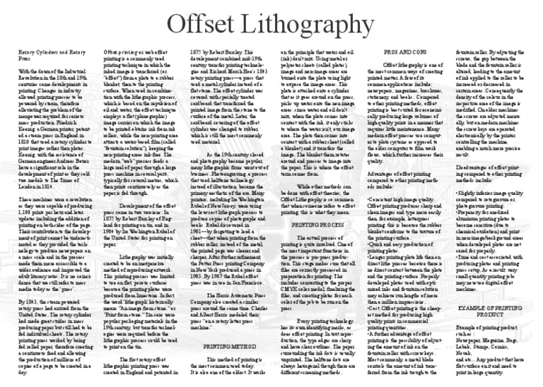 Offset Lithography (A3) | PDF | Lithography | Printing