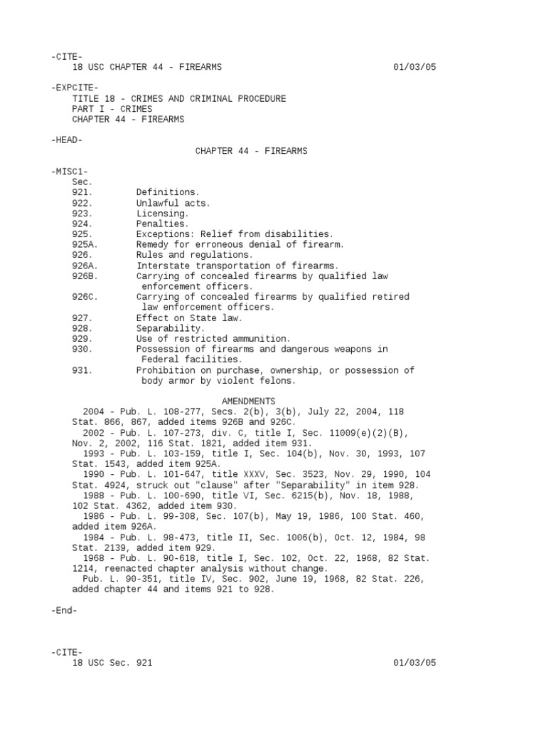 Firearm Owners Protection Act (Title 18 Sec 921 Et Seq) PDF Shotgun