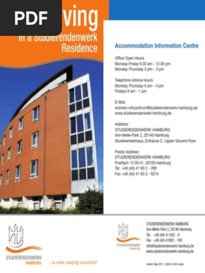 Flyer Living In Hamburg Dormitory Hamburg