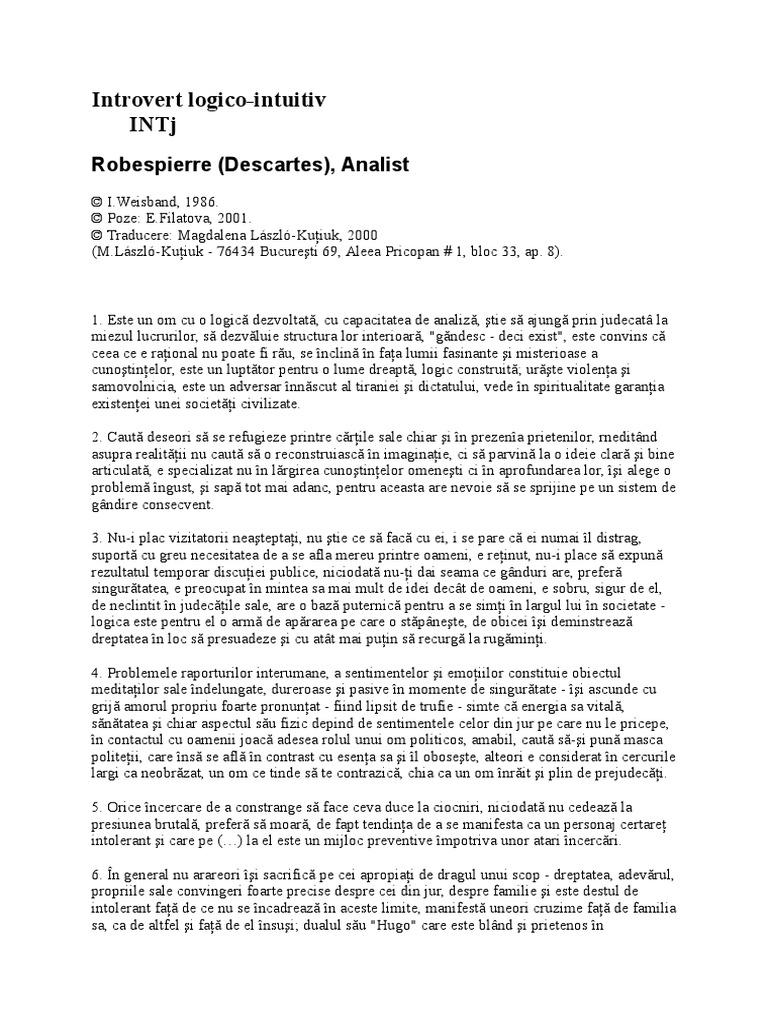 Profil de Personalitate INTJ | PDF