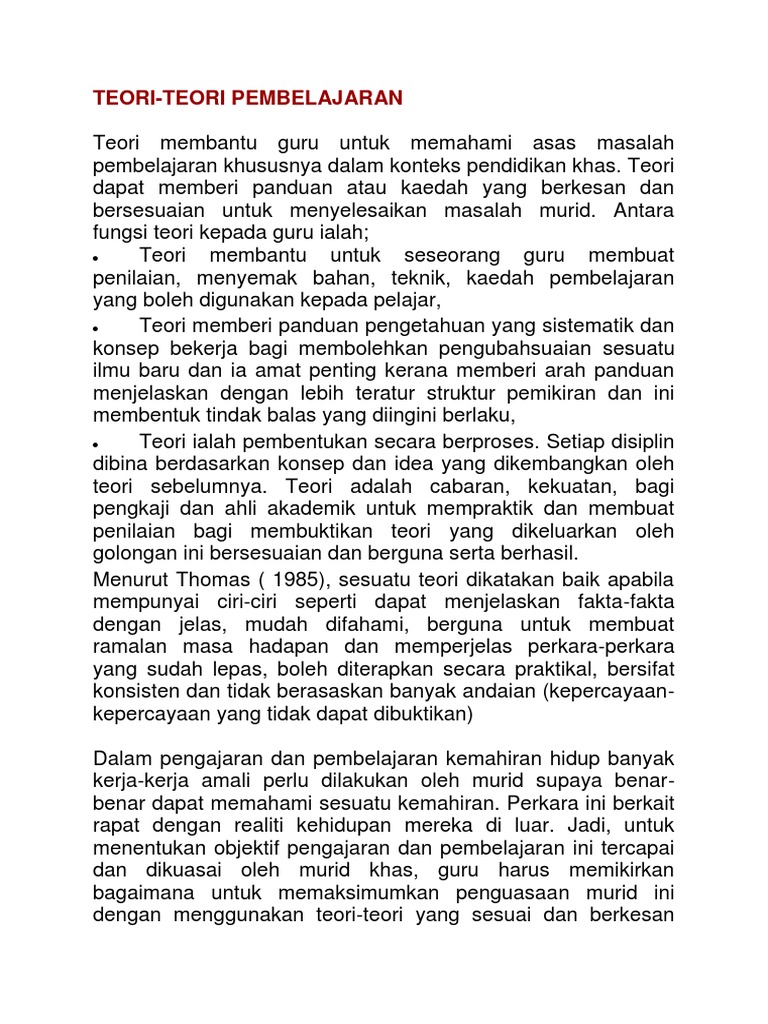 Teori Teori Pembelajaran Pdf