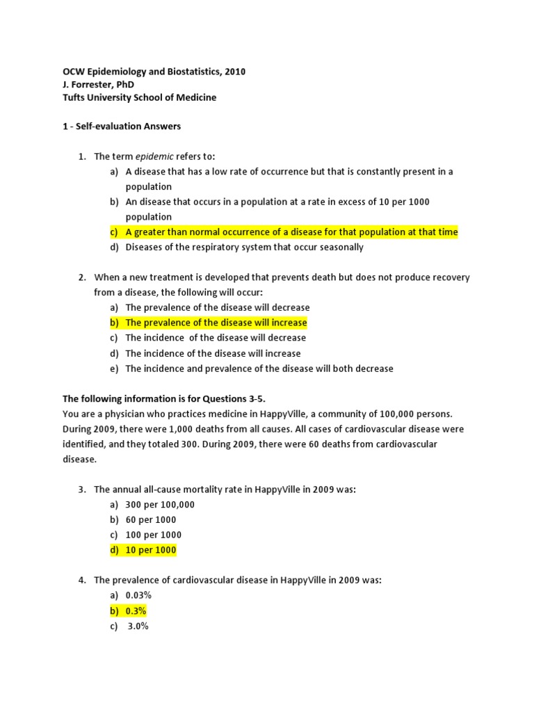 OCW Epid Exam 2010 PDF | PDF | Incidence (Epidemiology) | Prevalence