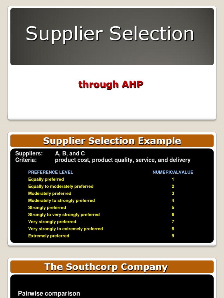 AHP Supplier Selection Method Guide | PDF | Mathematical And ...