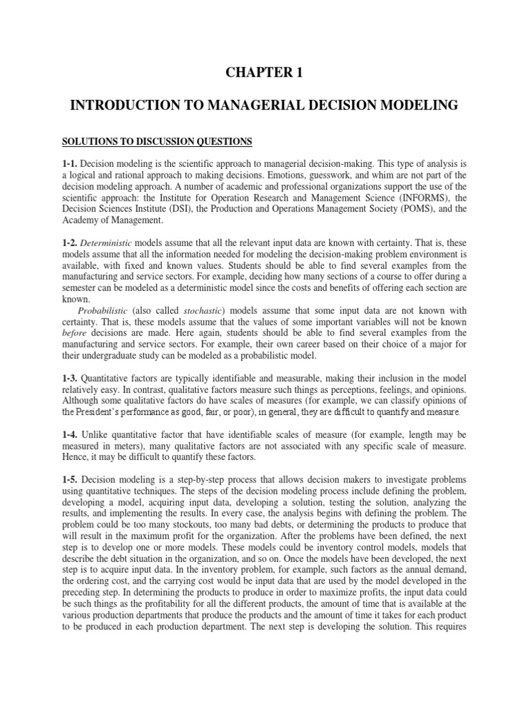 Solution Manual For Managerial Decision Modeling With Spreadsheets 3rd Edition By Balakrishnan Mathematical Model Data Analysis