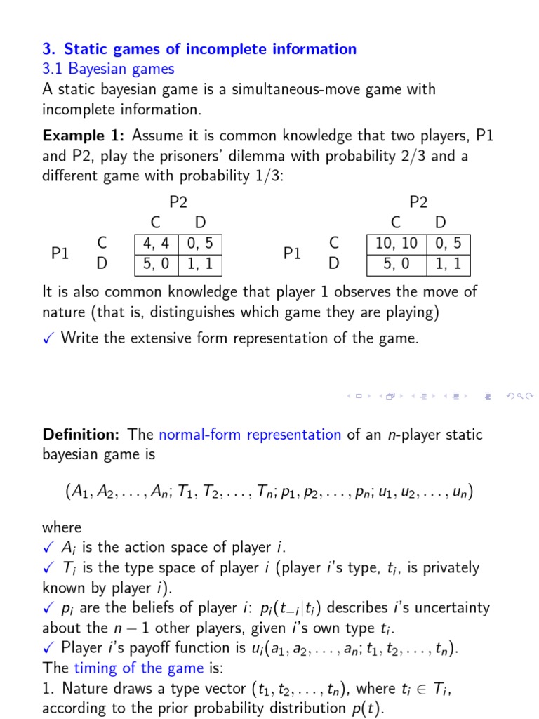 Static Games With Information Probability Theory
