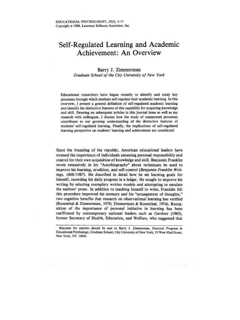 Self-Regulated Learning and Academic Achievement | PDF
