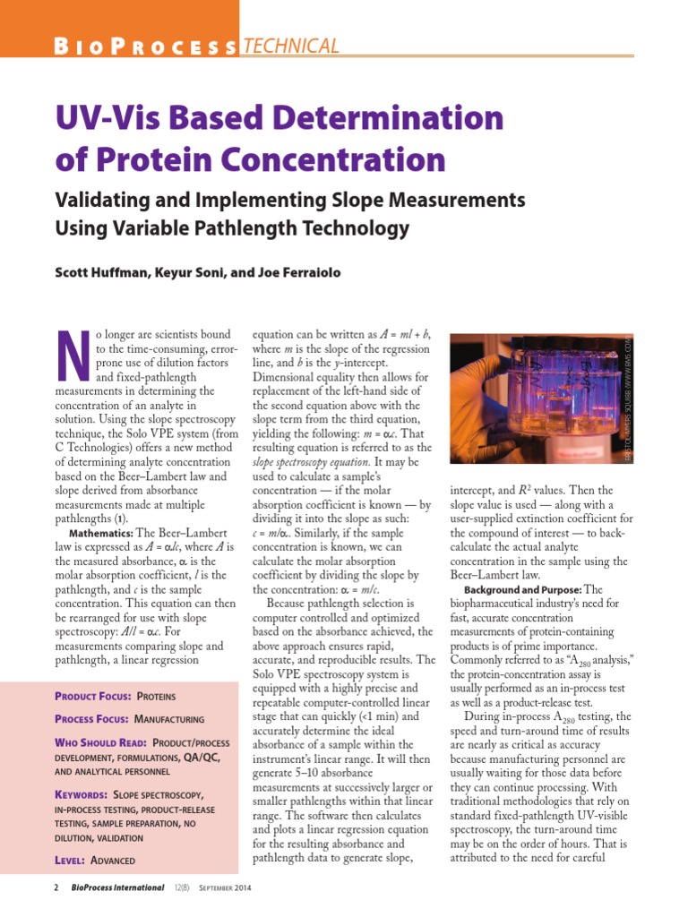 UVVis Based Determination of Protein Concentration Ultraviolet
