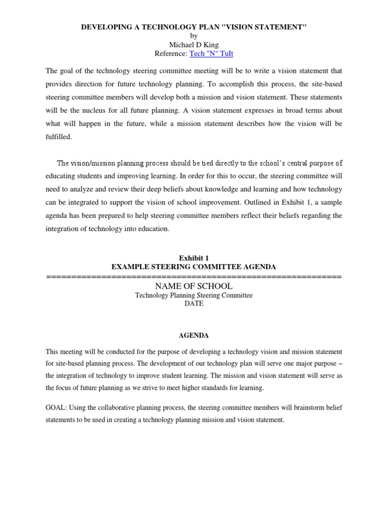 Technology Vision Statement Development | PDF | Learning | Goal
