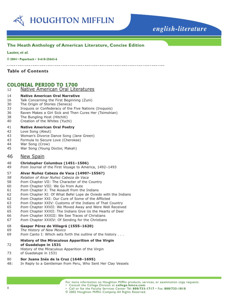 Indice The Heath Anthology.... PDF John Adams American Literature