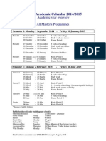 FEB Academic Calendar 2014/2015: Academic Year Overview All Master's Programmes