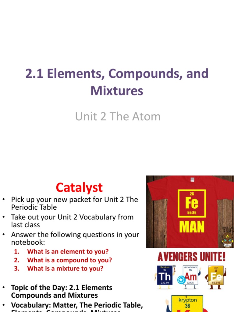 Elements, Compounds, and Mixtures Guide | PDF | Chemical Elements ...