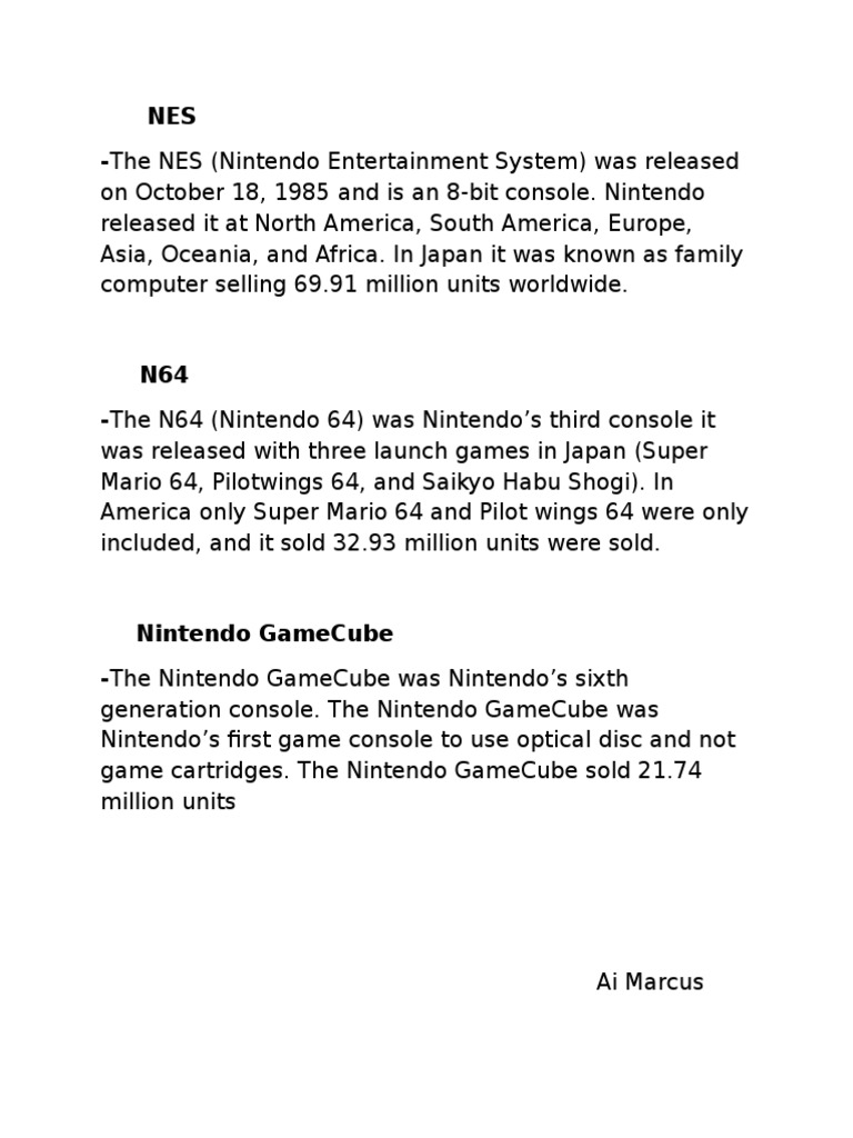 Nintendo Console Sales Overview | PDF | Art