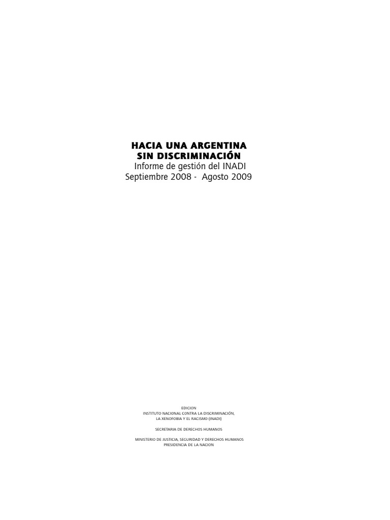 Gestión INADI 2009 PDF Migración humana Discriminación image