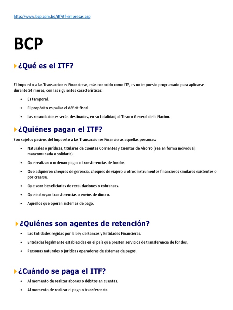 Impuesto a las Transacciones Financieras ITF | PDF | Tarjeta de débito ...