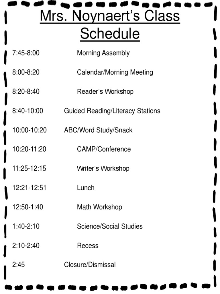 Mrs. Noynaert's Class Daily Schedule | PDF | Language Arts & Discipline