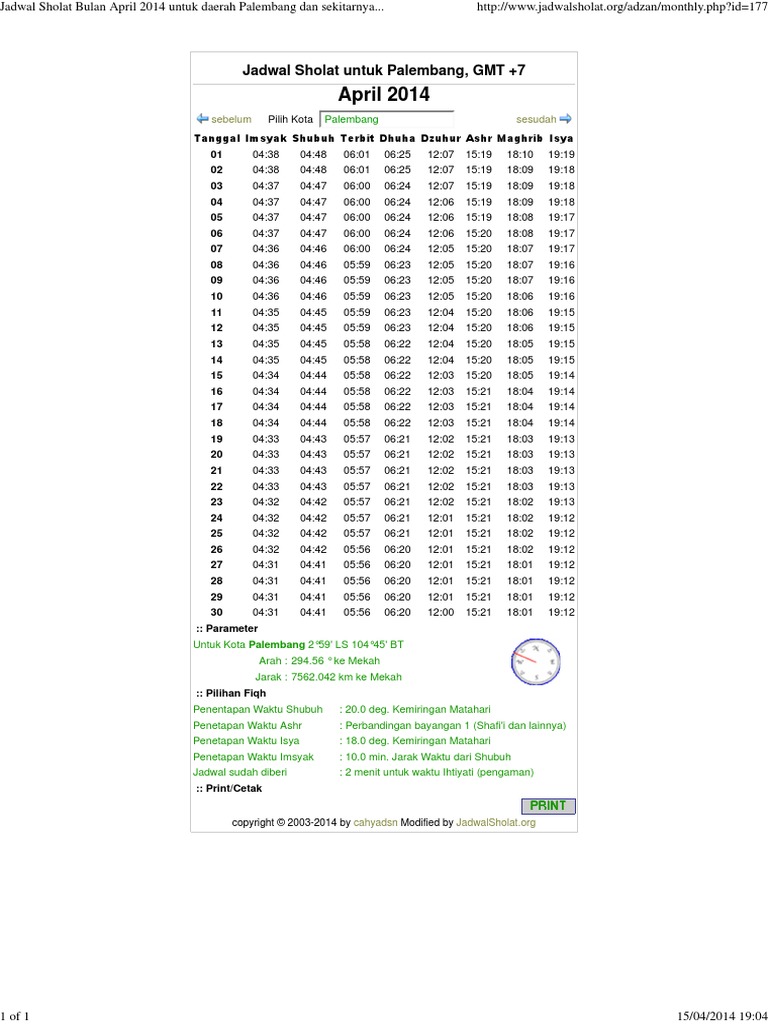 Jadwal Sholat Bulan April 2014 Untuk Daerah Palembang Dan Sekitarnya Jadwalsholat