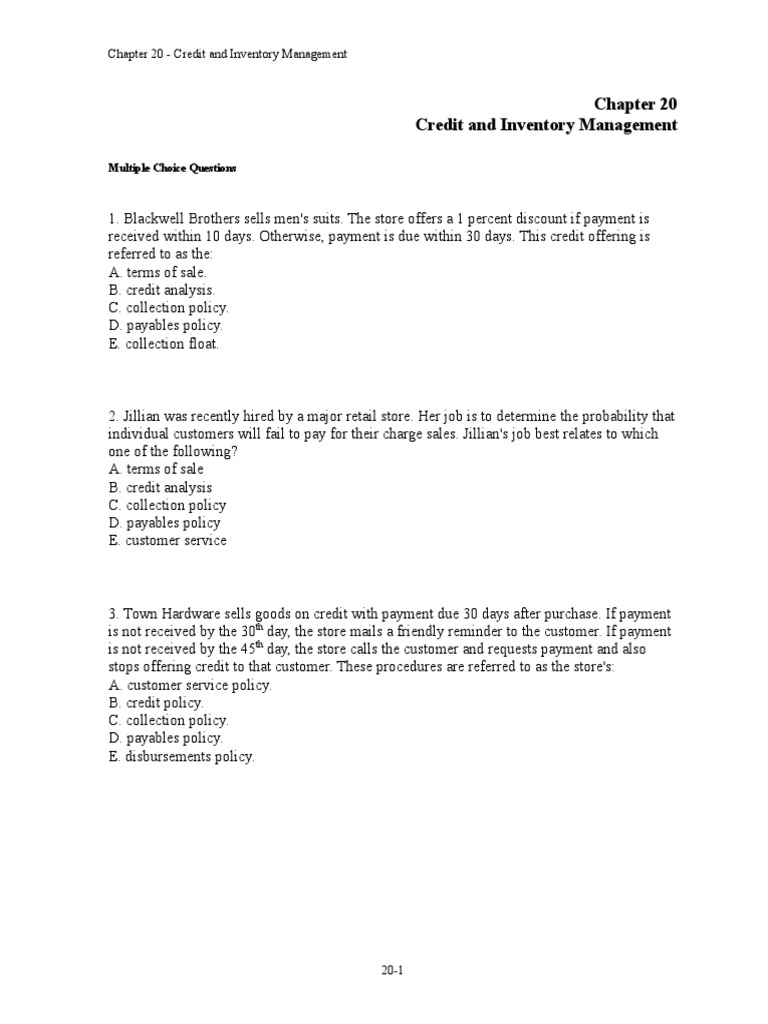 Chapter 20 - Credit and Inventory Management | PDF | Finance & Money ...