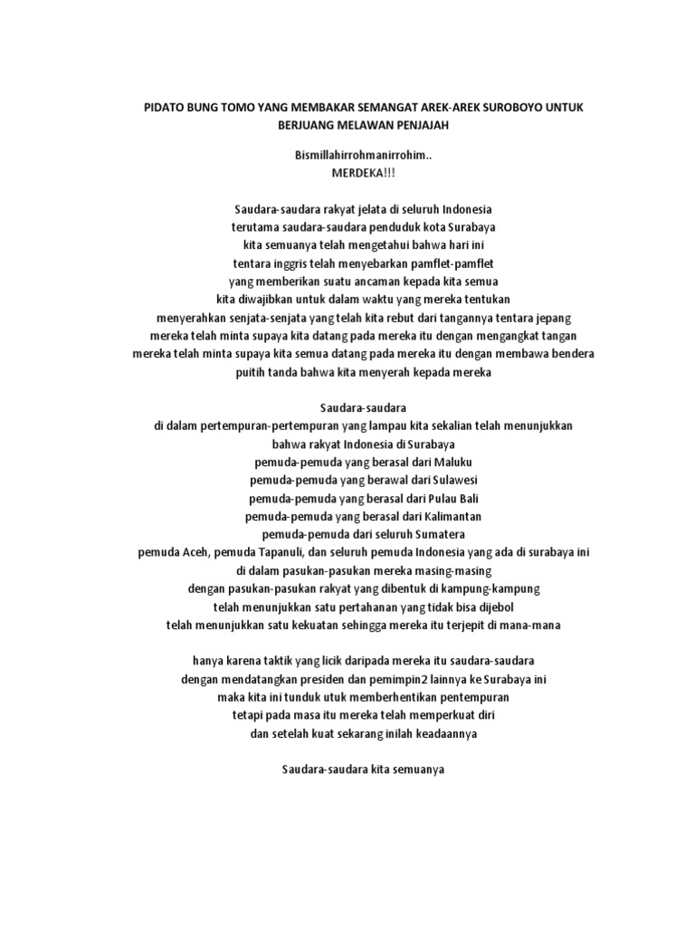 Pidato Bung Tomo Yang Membakar Semangat Arek Docx