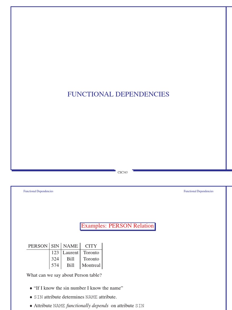 Understanding Functional Dependencies in CSC343 | PDF | Data Model ...