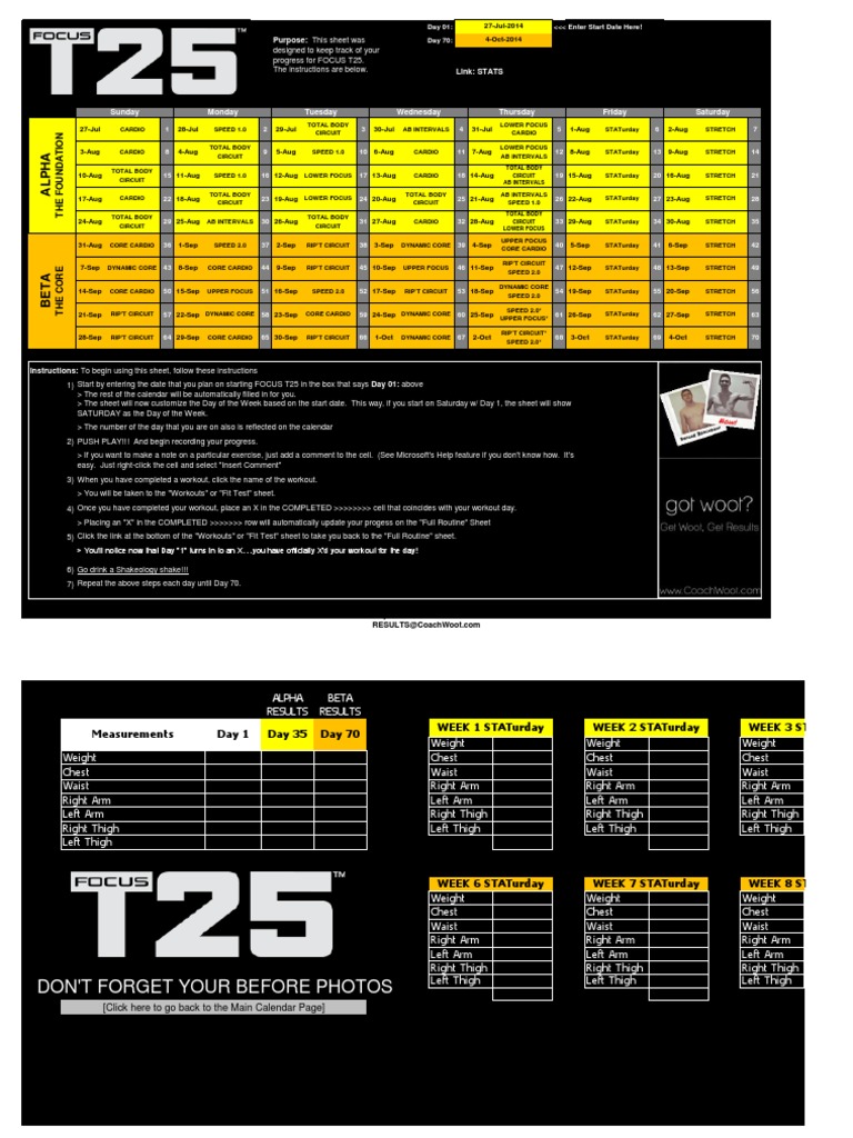 FOCUS T25 Workout Calendar PDF Computing And Information Technology