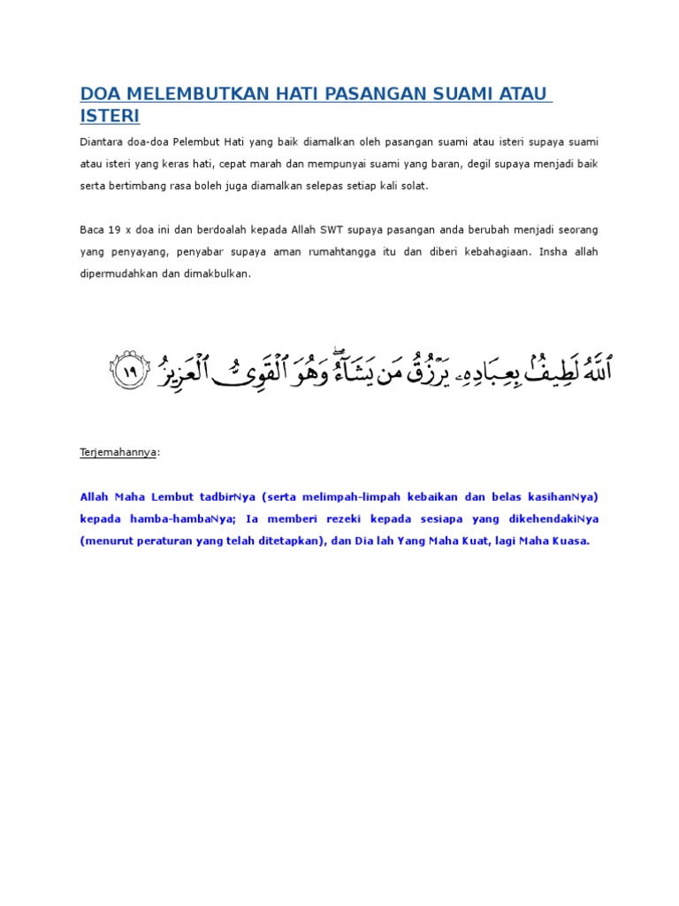 Doa Melembutkan Hati Pasangan Suami Atau Isteri Pdf