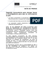 NP - Segunda Convocatoria para Otorgar Becas A Investigadores para Que Se Reincorporen Al País