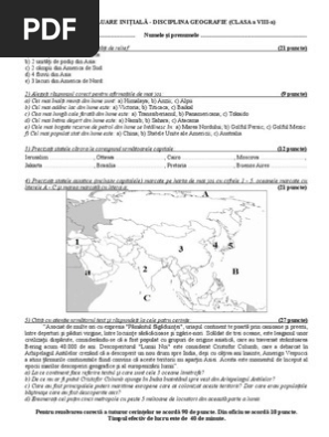 Geografie Subiecte Clasa 8