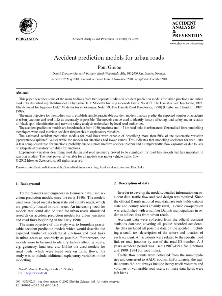 Accident Prediction Models For Urban Roads | PDF | Traffic Collision ...