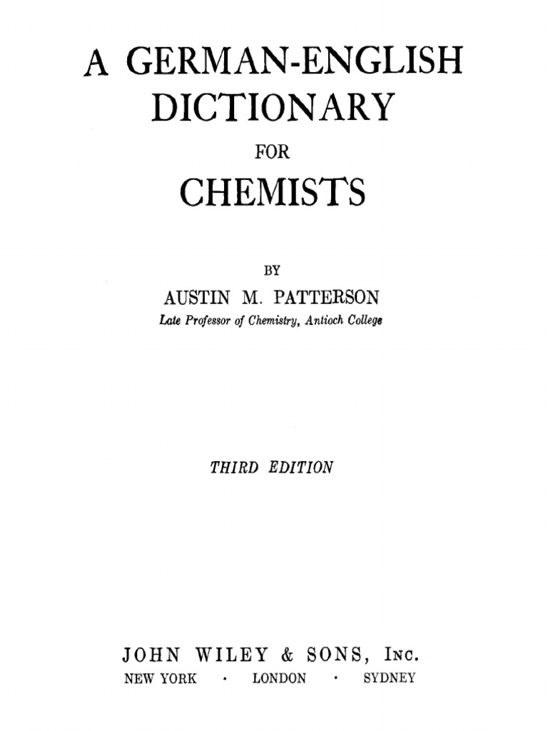 German English Dictionary For Chemists 3ed Patterson Verb Onomastics