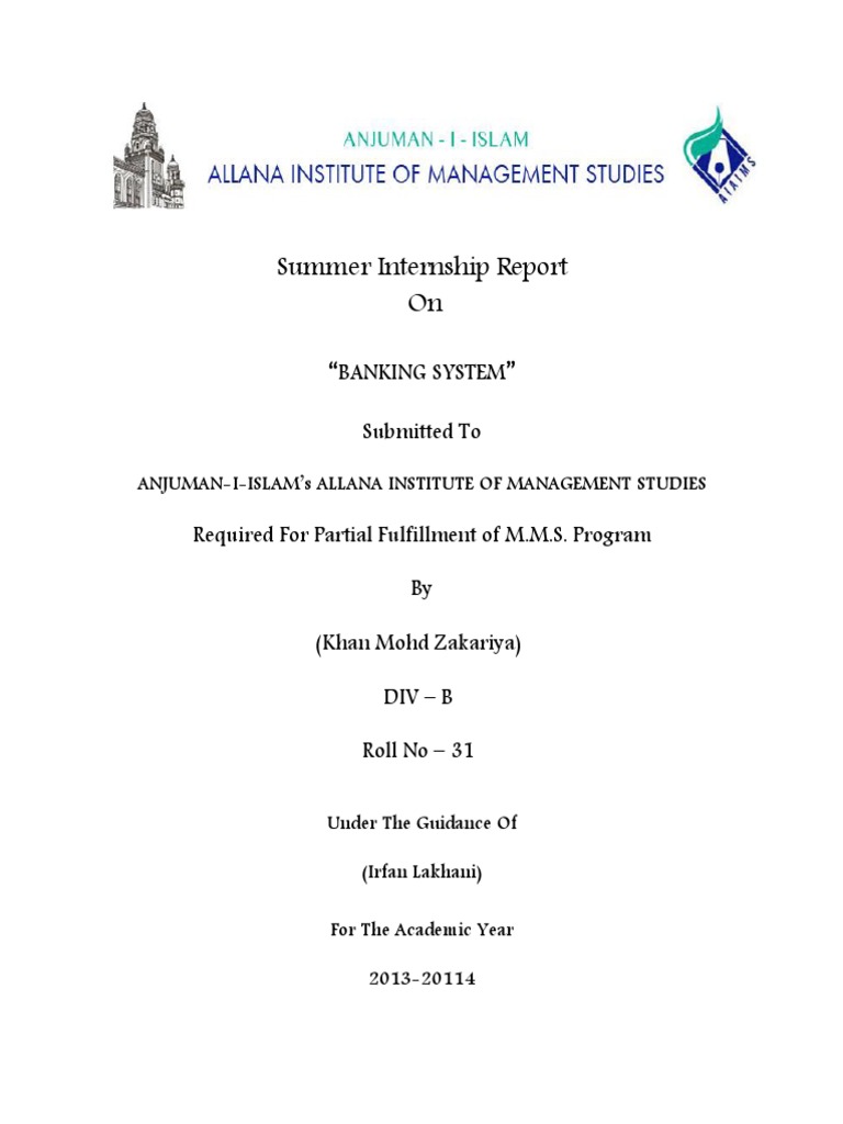 Summer Internship Report On: Banking System Submitted To | PDF