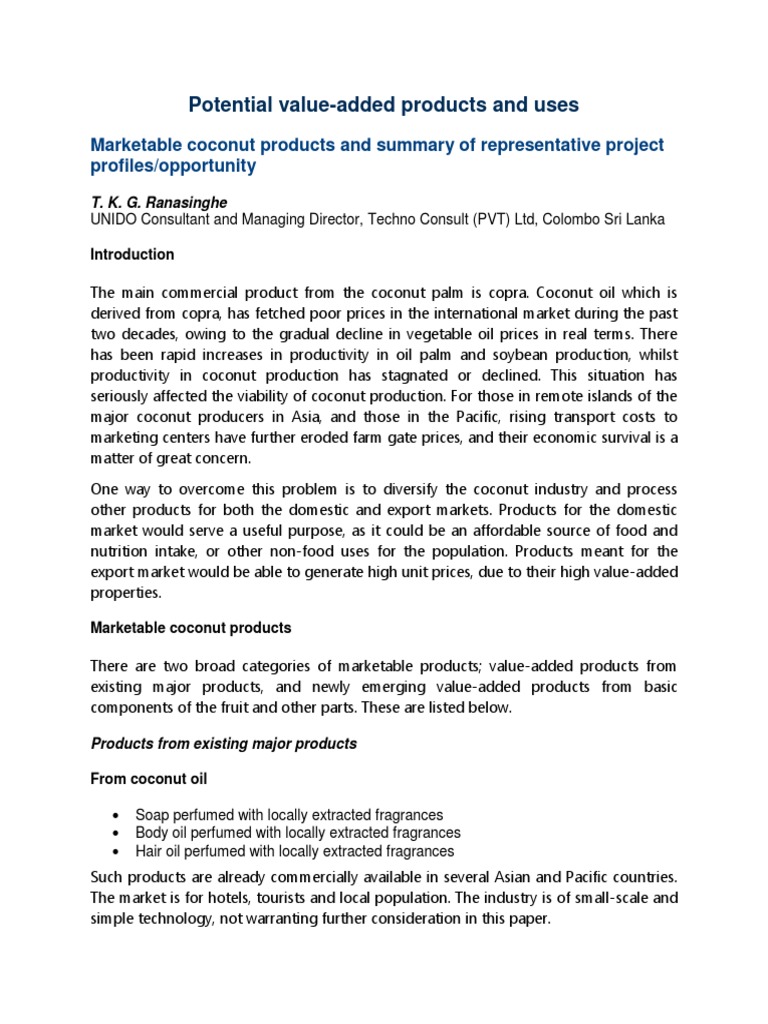 Value-Added Coconut Products Overview | PDF | Spinning (Textiles) | Coconut