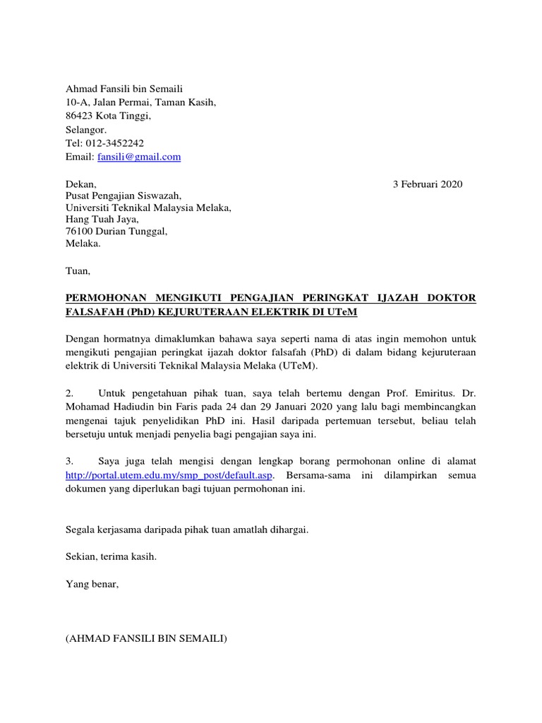 Contoh Surat Mohon Phd Pdf