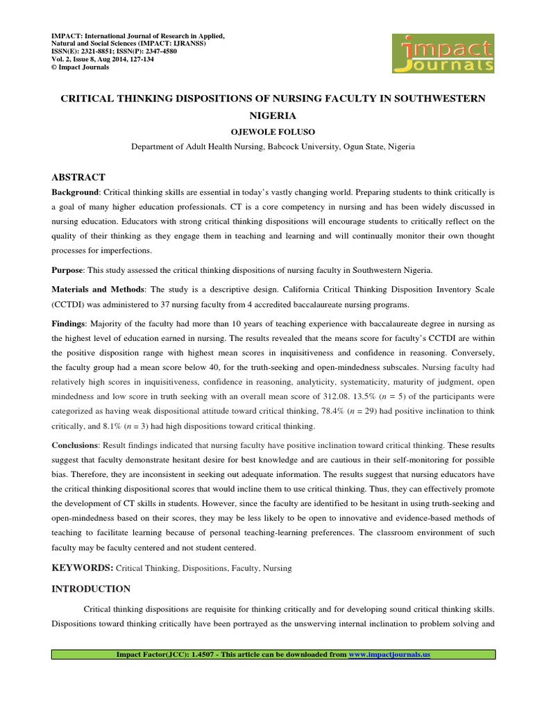 Critical thinking disposition scale for nursing students picture
